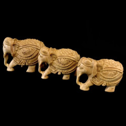 ELEFANTES TALLADOS DE MADERA SET X3 'E109'