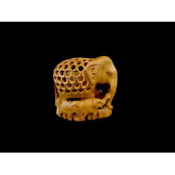 ELEFANTE DE MADERA CON CRIA GRANDE 'SM210'