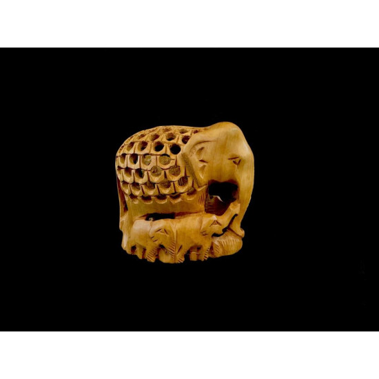 ELEFANTE DE MADERA CON CRIA MEDIANO 'SM210'