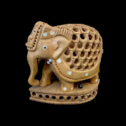 ELEFANTE TALLADO DE MADERA BASE CON CRIA MEDIANO 'E107'