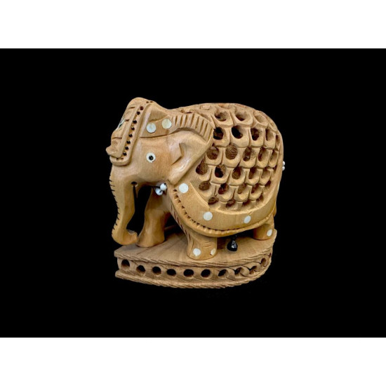 ELEFANTE TALLADO DE MADERA BASE CON CRIA MEDIANO 'E107'