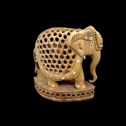 ELEFANTE TALLADO DE MADERA BASE CON CRIA GRANDE 'E107'