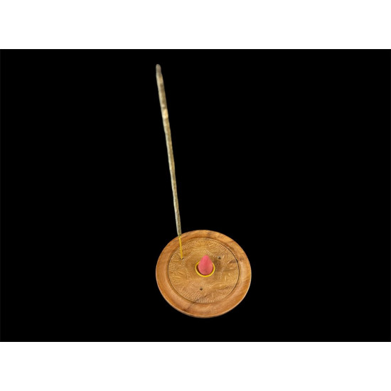 PLATO PORTA SAHUMERIO/CONO TALLADO DE MADERA 'IH045'