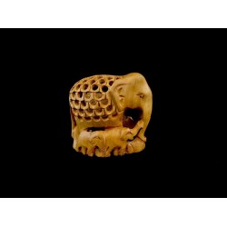 ELEFANTE DE MADERA CON CRIA GRANDE 'SM210'