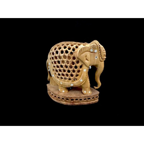 ELEFANTE TALLADO DE MADERA BASE CON CRIA XL 'E107'